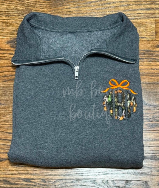 Quarter Zip Camo Monogram Appliqué